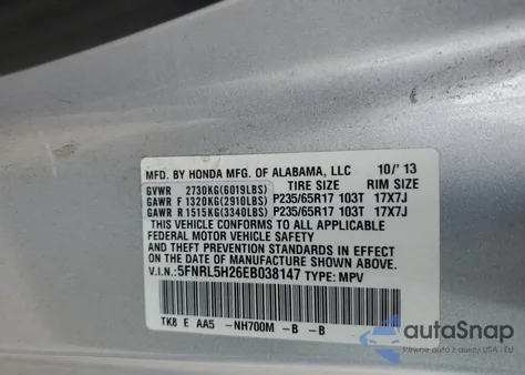 2014 Honda Odyssey Lx z USA, uszkodzony, nr VIN 5FNRL5H26EB038147